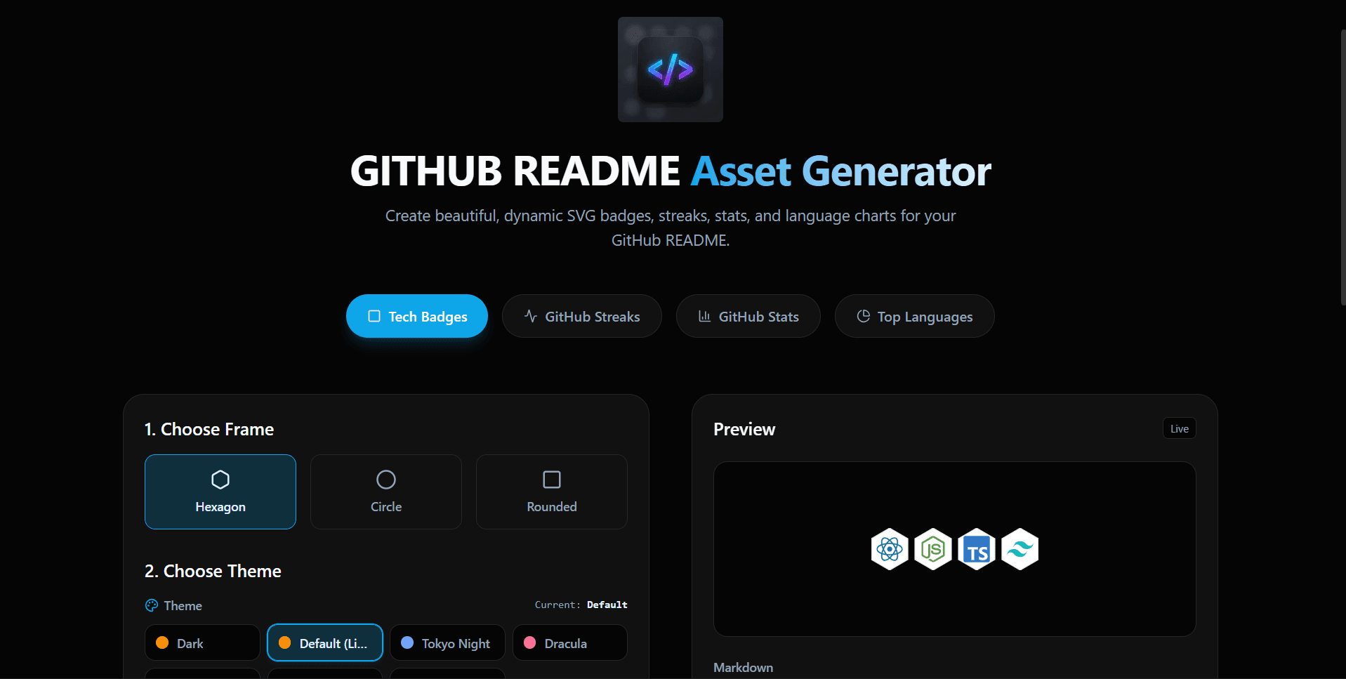 GitHub Readme Asset Generator - Live Web Tool